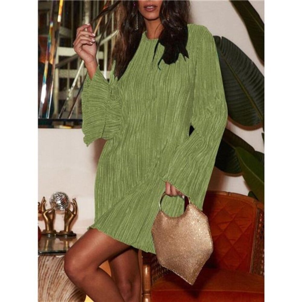 Cutout Back Flare Sleeve Dress